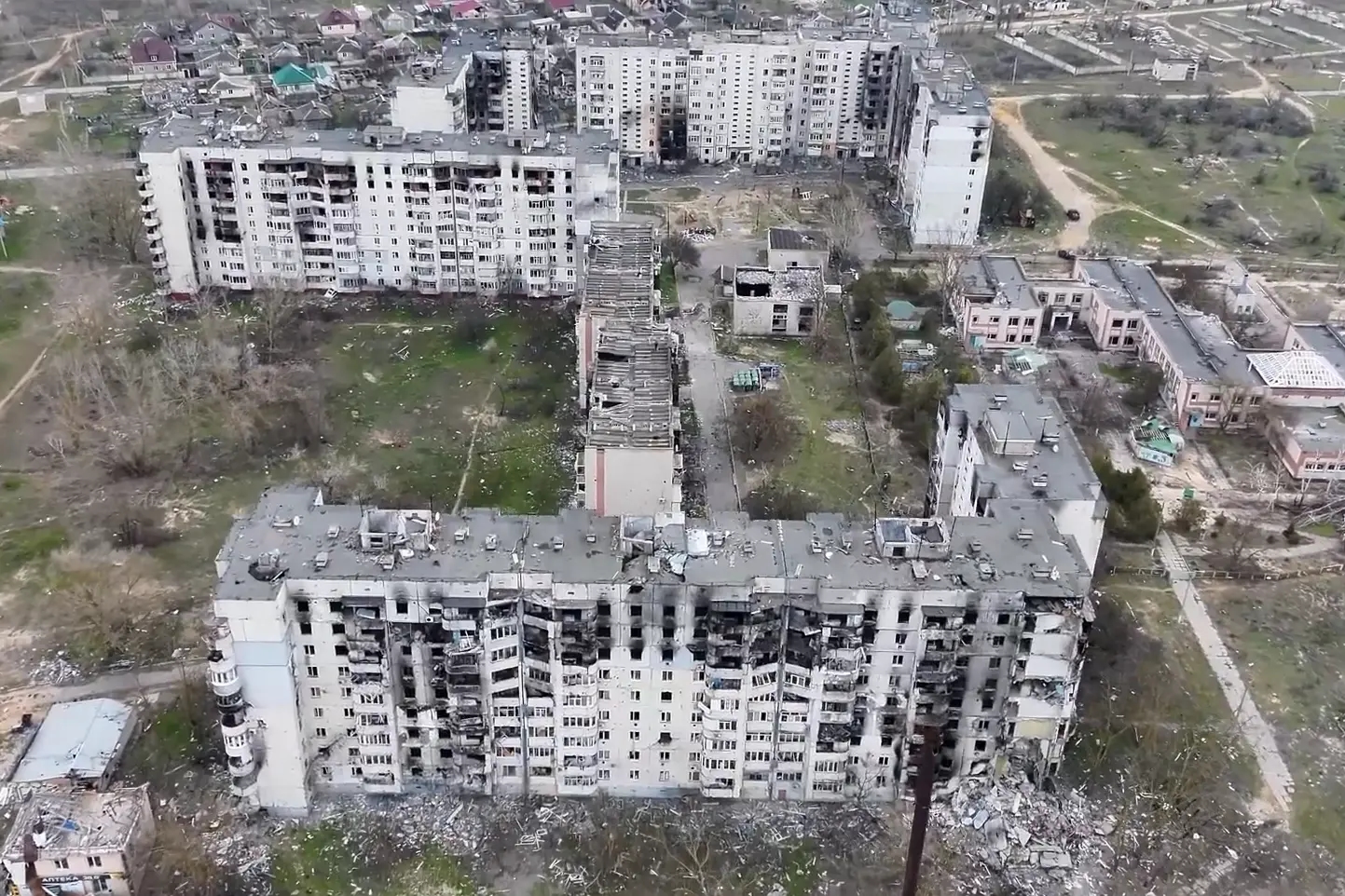 An aerial photo of Oleshky taken in April 2026. Photo: 34th Marine Brigade